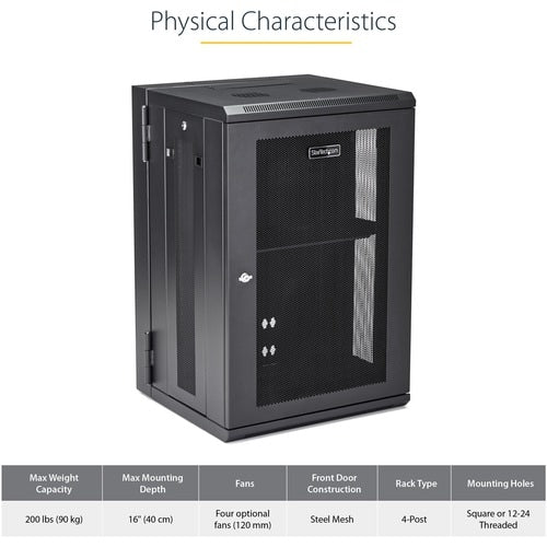 Armoire réseau murale StarTech.com 18U 48 cm (19 po) - Profondeur 40 cm (16 po) avec verrou à charnière