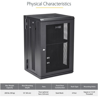 Armoire réseau murale StarTech.com 18U 48 cm (19 po) - Profondeur 40 cm (16 po) avec verrou à charnière