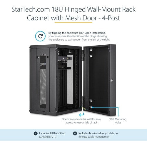 Armoire réseau murale StarTech.com 18U 48 cm (19 po) - Profondeur 40 cm (16 po) avec verrou à charnière
