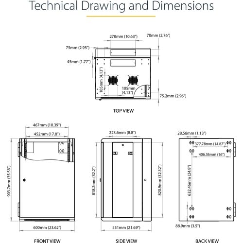 Armoire réseau murale StarTech.com 18U 48 cm (19 po) - Profondeur 40 cm (16 po) avec verrou à charnière