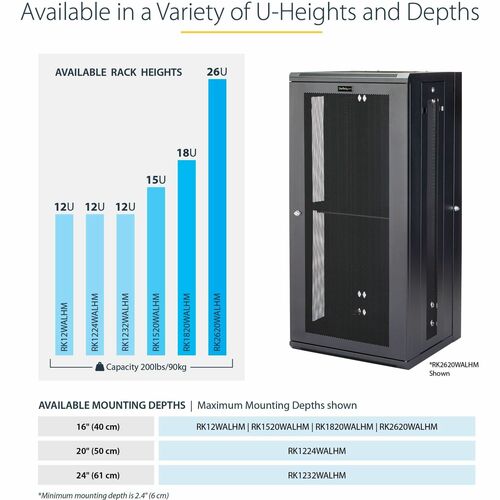 Armoire réseau murale StarTech.com 26U 48 cm (19 po) - Profondeur 40 cm (16 po) avec verrou à charnière