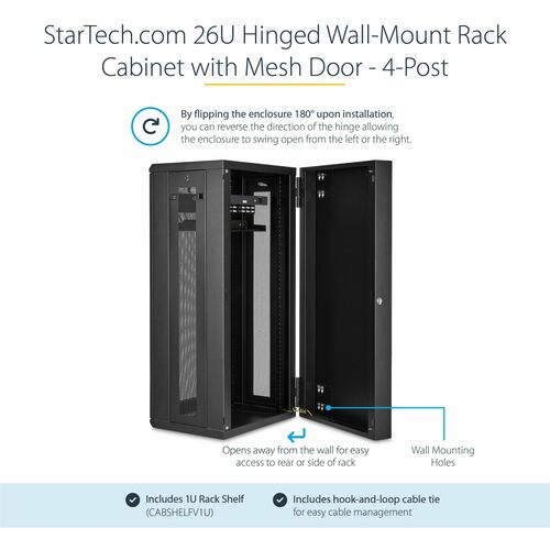 Armoire réseau murale StarTech.com 26U 48 cm (19 po) - Profondeur 40 cm (16 po) avec verrou à charnière