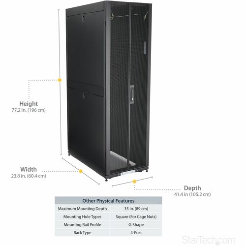StarTech.com 4-Post 42U Server Rack Cabinet, 19" Data Rack Cabinet for