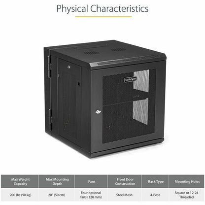 Armoire réseau murale StarTech.com 12U 48 cm (19 po) - Profondeur 50 cm (20 po) avec verrou à charnière