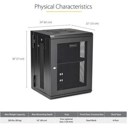 StarTech.com 15U 19" Wall Mount Network Cabinet - 16" Deep Hinged Lock