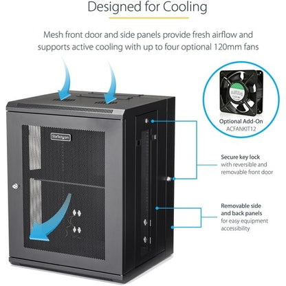 StarTech.com 15U 19" Wall Mount Network Cabinet - 16" Deep Hinged Lock