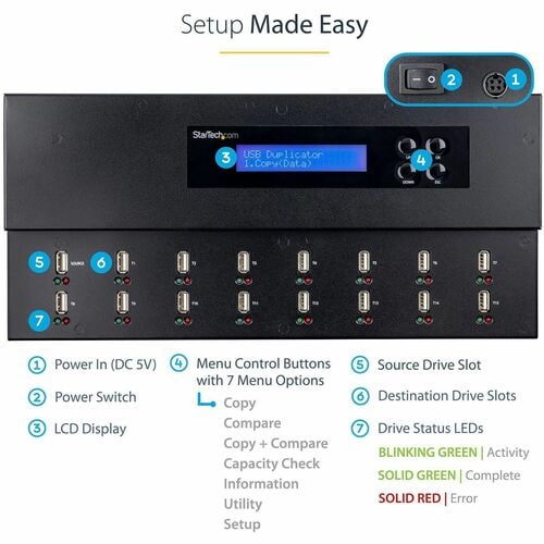 Duplicateur et effaceur USB autonome StarTech.com 1:15 pour clés USB