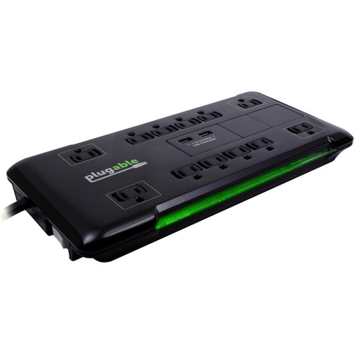 Plugable Surge Protector Power Strip with USB and 12 AC Outlets - Buil
