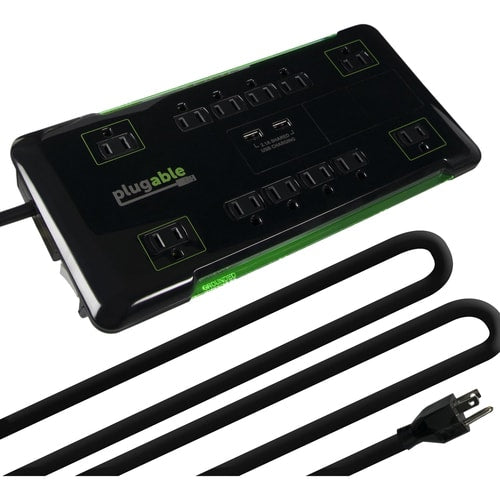Plugable Surge Protector Power Strip with USB and 12 AC Outlets - Buil