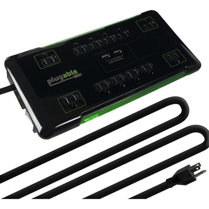 Plugable Surge Protector Power Strip with USB and 12 AC Outlets - Buil
