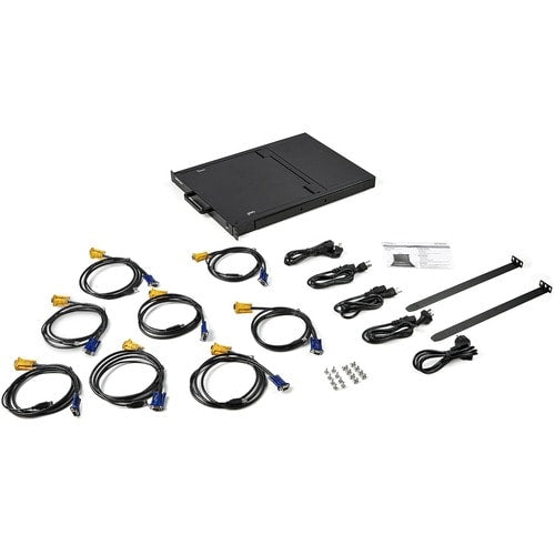 CONSOLA KVM DE 8 PUERTOS PARA MONTAJE EN RACK, SOPORTE PARA LCD DE 17 PULGADAS, PIEZAS Y CABLES INCLUIDOS