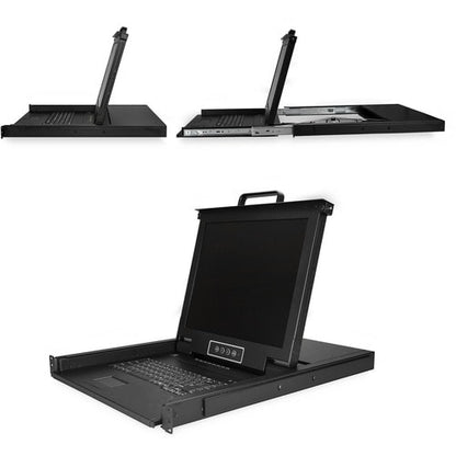 CONSOLA KVM DE 8 PUERTOS PARA MONTAJE EN RACK, SOPORTE PARA LCD DE 17 PULGADAS, PIEZAS Y CABLES INCLUIDOS