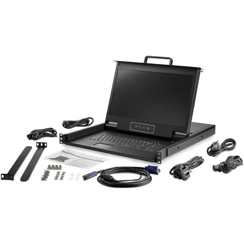 CONSOLA KVM DE 17 PULGADAS PARA MONTAJE EN RACK HD, DOBLE RIEL, 1080P, KVM, DVI, VGA