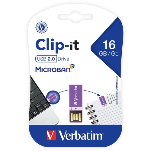 16GB CLIP-IT USB FLASH DRIVE MULTI 10 VIOLET