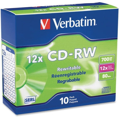 Support CD réinscriptible Verbatim 95156 - CD-RW - 12x - 700 Mo -