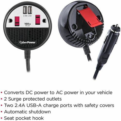 Cyber Power CyberPower CPS160PPB2U 160W Power Inverter - Black/Red - I
