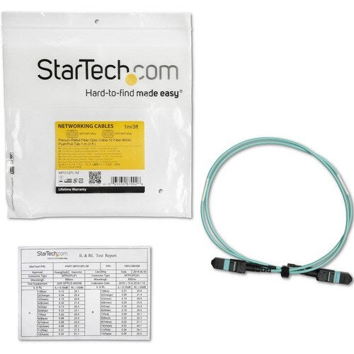 Cable de fibra óptica multimodo StarTech.com MTP(F)/PC OM3 de 1 m (3 pies), OFNP Plenum, 50