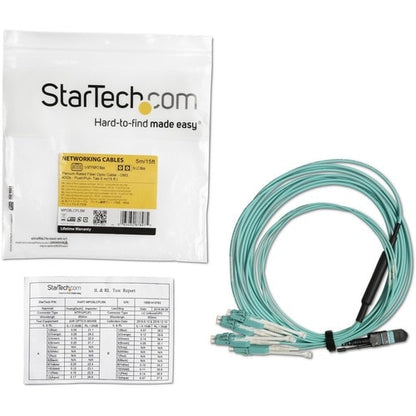 StarTech.com - Cable de fibra óptica multimodo OM3 dúplex de 5 m (16,4 pies) MTP(F)/PC a 4 LC/PC