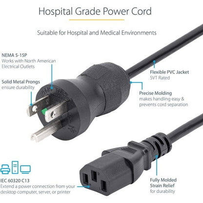 StarTech.com 10ft (3m) Hospital Grade Power Cord