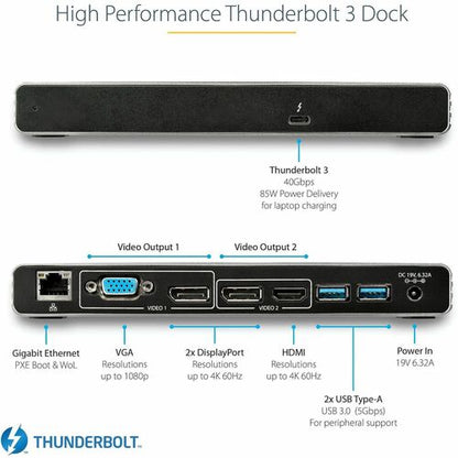 StarTech.com Station d'accueil Thunderbolt 3, double moniteur 4K 60 Hz