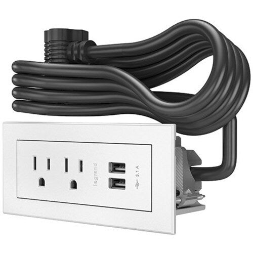 Chief Power Center, 2 AC, 2 USB-A, White - 2 x Power Receptacles - 120