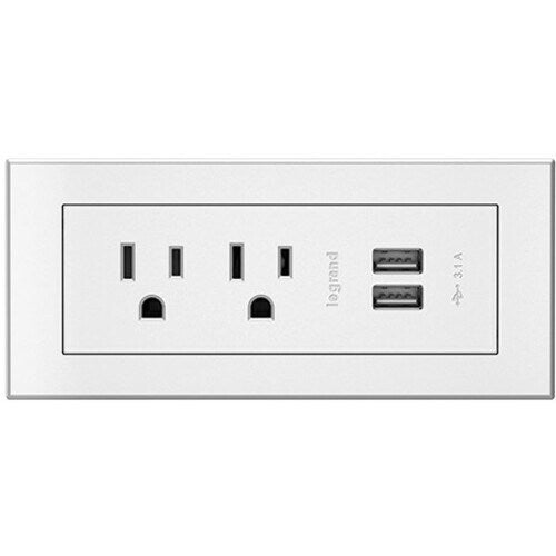 Chief Power Center, 2 AC, 2 USB-A, White - 2 x Power Receptacles - 120