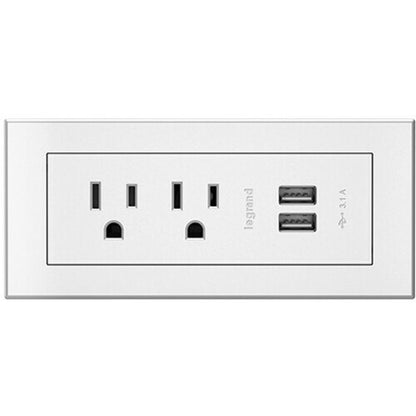 Chief Power Center, 2 AC, 2 USB-A, White - 2 x Power Receptacles - 120