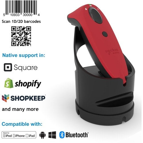 Socket Mobile SocketScan® S740, lecteur de codes-barres universel, station d'accueil rouge et noire - Wi-Fi