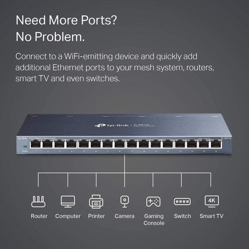 16PORT GB DESKTOP SWITCH 16 10/100/1000MB RJ45 32GB SWTCHNG CAP