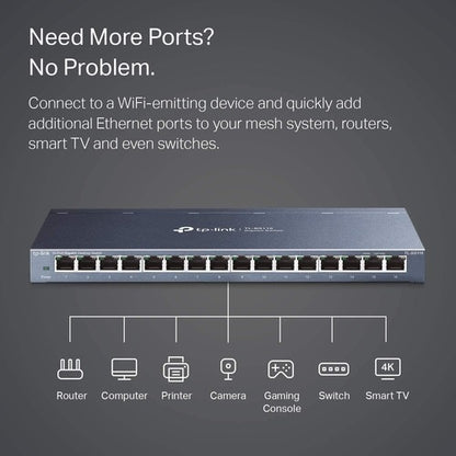 16PORT GB DESKTOP SWITCH 16 10/100/1000MB RJ45 32GB SWTCHNG CAP
