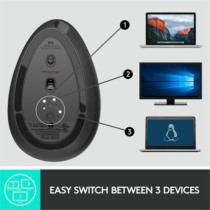Ratón ergonómico vertical avanzado Logitech MX - Óptico - Cable/Inalámbrico