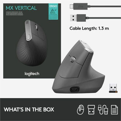 Ratón ergonómico vertical avanzado Logitech MX - Óptico - Cable/Inalámbrico