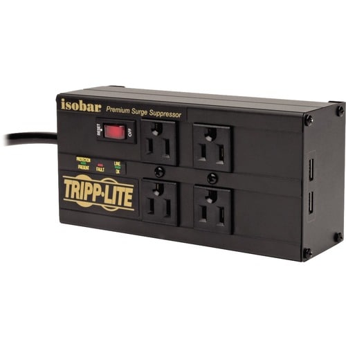 Regleta de enchufes con protector de sobretensiones Isobar de Tripp Lite, 4 tomas, 2 puertos de carga USB