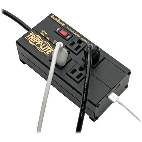 Regleta de enchufes con protector de sobretensiones Isobar de Tripp Lite, 4 tomas, 2 puertos de carga USB