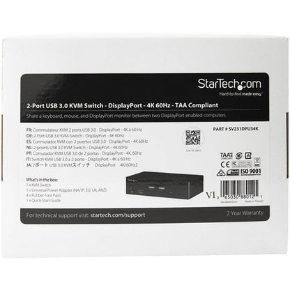 CONMUTADOR KVM DE 2 PUERTOS CON PANTALLA 4K 60HZ CONCENTRADOR USB 3.0 TAA COMP