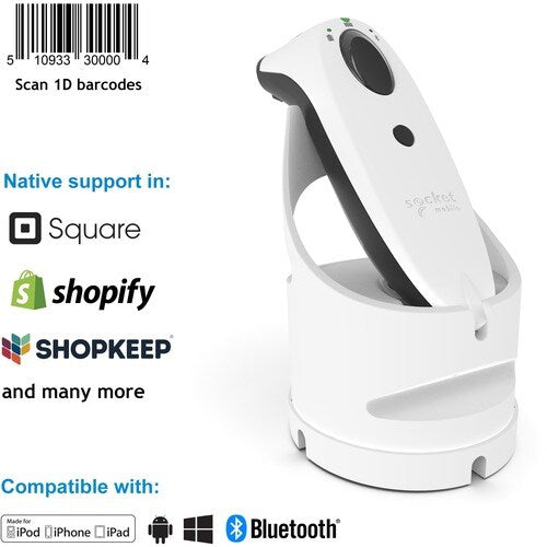 Socket Mobile SocketScan® S700, lecteur de codes-barres linéaire, câble de chargement blanc et blanc