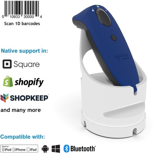 Socket Mobile SocketScan® S700, lecteur de codes-barres linéaire, câble de chargement bleu et blanc