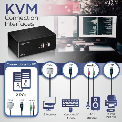 CONMUTADOR KVM DVI DE 2 PUERTOS CON DOBLE MONITOR