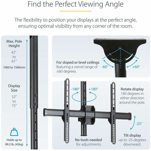 StarTech.com Dual TV Ceiling Mount, Back-to
