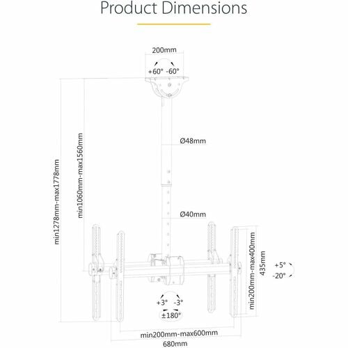 StarTech.com Dual TV Ceiling Mount, Back-to