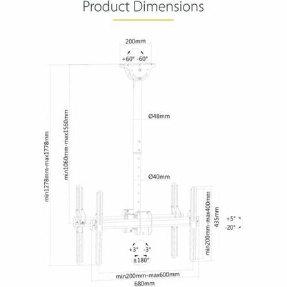 StarTech.com Dual TV Ceiling Mount, Back-to