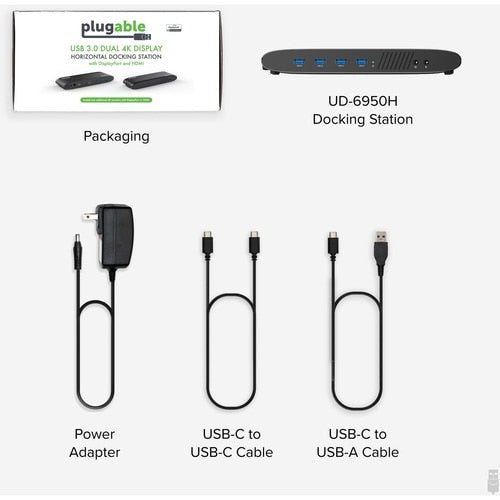Station d'accueil horizontale Plugable USB 3.0 double écran 4K