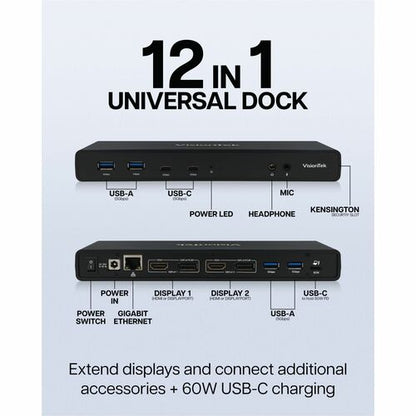 VisionTek Dual 4K USB PD Dock - Dual Display up to 4K resolutions, USB 3.0, USB