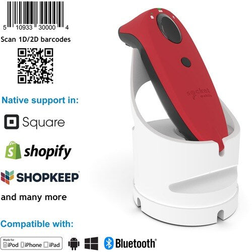 Socket Mobile SocketScan® S740, lecteur de codes-barres universel, station d'accueil rouge et blanche - Wi-Fi