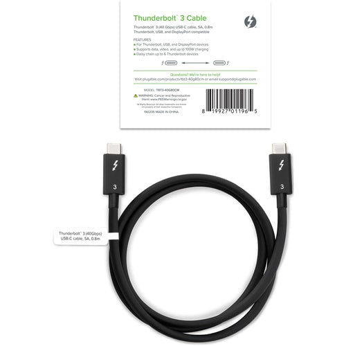 Plugable Thunderbolt 3 Cable 40Gbps Supports 100W