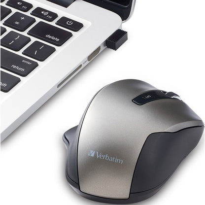 Verbatim Silent Ergonomic Wireless Blue LED Mouse - Graphite - Blue LED/Optical