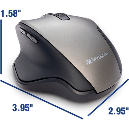 Verbatim Silent Ergonomic Wireless Blue LED Mouse - Graphite - Blue LED/Optical