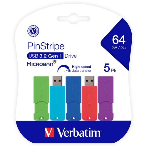 5PK 64GB USB 3.2 TRIPE FLASH DRIVE- ASSORTED MULTI 4