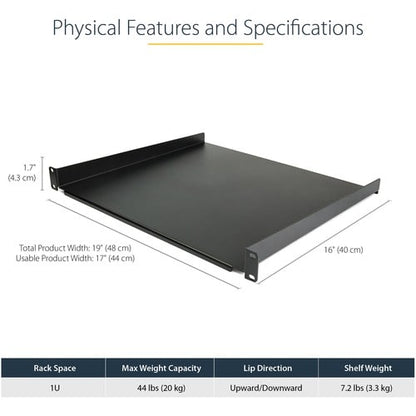 Étagère pour rack de serveur StarTech.com 1U - Cantilever fixe de 40,6 cm de profondeur