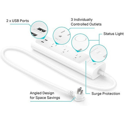 Multiprise Wi-Fi intelligente Tp Link Kasa, 3 prises - 3 x alimentation CA, 2 x US